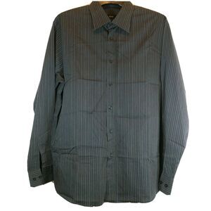 Hugo Boss Men's 17 43 Gray Pinstripe Stretch Fit Button Front Shirt Nice